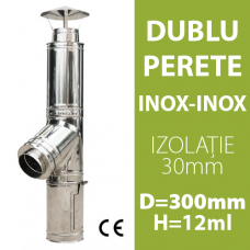 COS DE FUM INOX-INOX, IZOLAT, D=300mm, H=12m