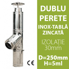 COS DE FUM INOX-ZINC, IZOLAT, D=250mm, H=5m